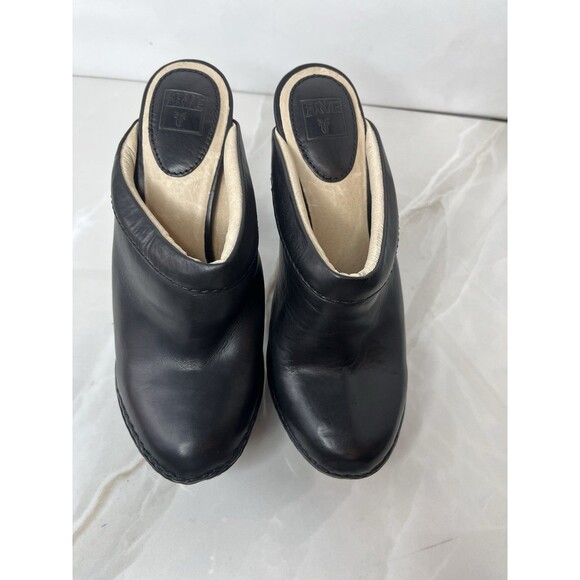 Frye Natasha Leather High Heels Pumps Clogs Black Sz 7 M Slip On Shoes Platform - Picture 7 of 10